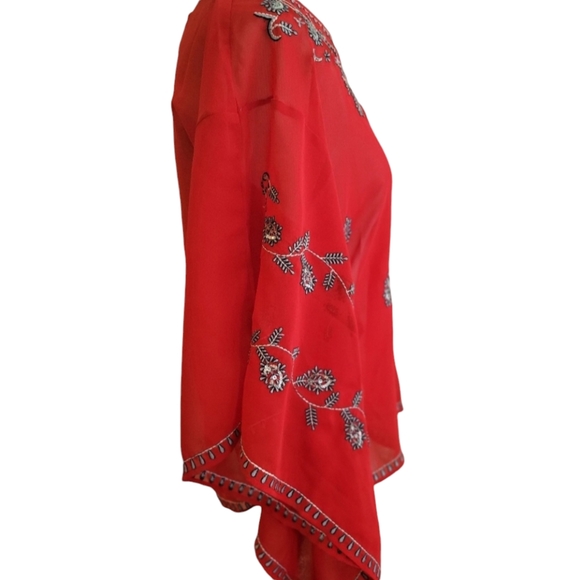 Beautiful Alloy Apparel Red Poncho with Embroidery and Sequins - Picture 4 of 6